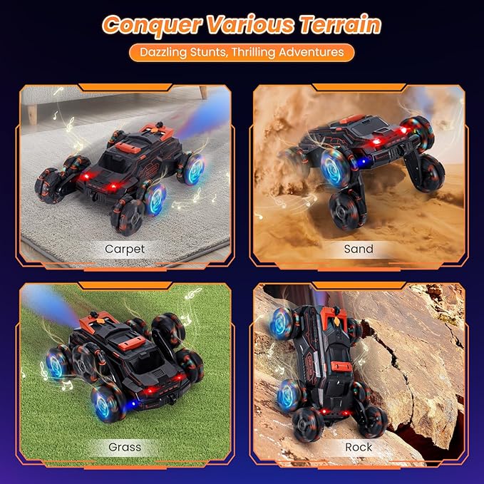 Remote Control Cars for Kids, RC Cars Toy Gesture Sensing Stunt Car, Boy Xmas Birthday Gifts Ideas, 6WD 2.4GHz All Terrain RC Race Car Double Sided 360° Rotating Toys for Boys 3 4 5 6 7 8 9 10 11 12