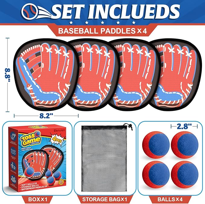 4 Packs Catch Ball Game Set, Baseball Training Glove, Outdoor Toys, Summer Beach Pool Yard Backyard Lawn Camping Sports Play Toy Games for Toddlers Kids Teens Adults Family Game, Fun Ideal Gifts