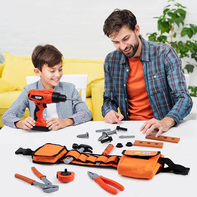 JOYIN 19Pcs Kids Tool Set, Construction Belt & Electronic Drill, Pretend Role Play Toddler Power Toy for Boys Girls Birthday Gifts Outdoor Preschool Ages 3 4 5 6 7 Years Old