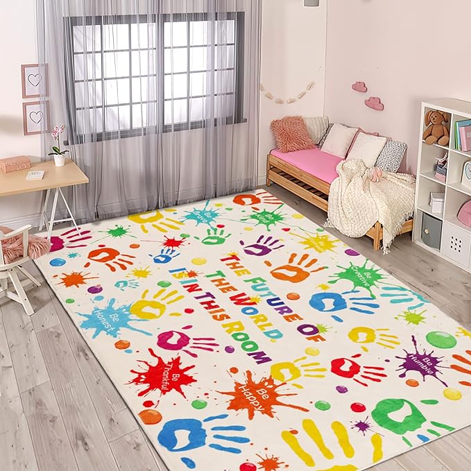 Colorful Kids Rug, Washable Area Rug for Kids Bedroom, Non-Slip Play Mat Ultra Soft Thick Indoor Plush Rugs for Playroom Classroom Nursery Decor (78.7 X 59 INCH)