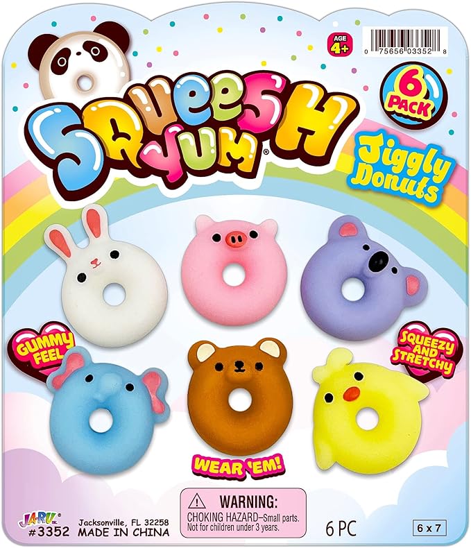 JA-RU Mini Mochi Squishy Animals (1 Pack) Cute Jiggly Donut Squishies for Kids & Adults, Boys & Girls. Stress Relief Fidget Gummy Toys. Bulk Party Favors Birthday Goodie Bags Class Prizes. 3352-1
