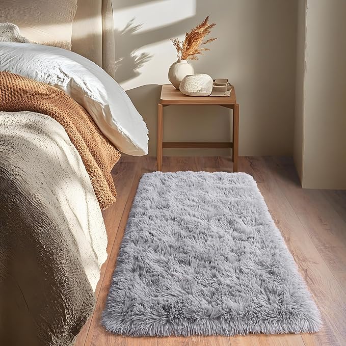 Super Fluffy Throw Rug for Bedroom, Modern Shag Grey Area Rugs, Soft and Cozy Plush Small Carpet for Kids,Girls Boys and Teens Decorations for Living Room Dorm Nursery Classroom, 2x4 Feet