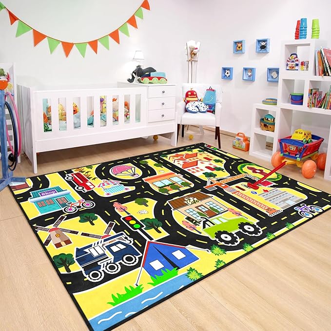 Kids Carpet City Play Mat - Cars Rugs for Boys Room Road Rug for Kids Car Track Rug for Bedroom Car Mat for Kids Toy Cars, 5x7 Feet
