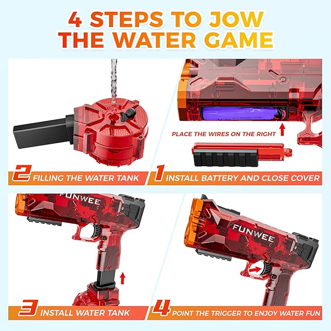 2025 New Upgrade Electric Water Guns for Adults Kids, Light Up Most Powered Full Automatic Water Squirt Gun, Long Range Auto Classic Powerful Strongest Water Blaster, Outdoor Pool Gift Toy