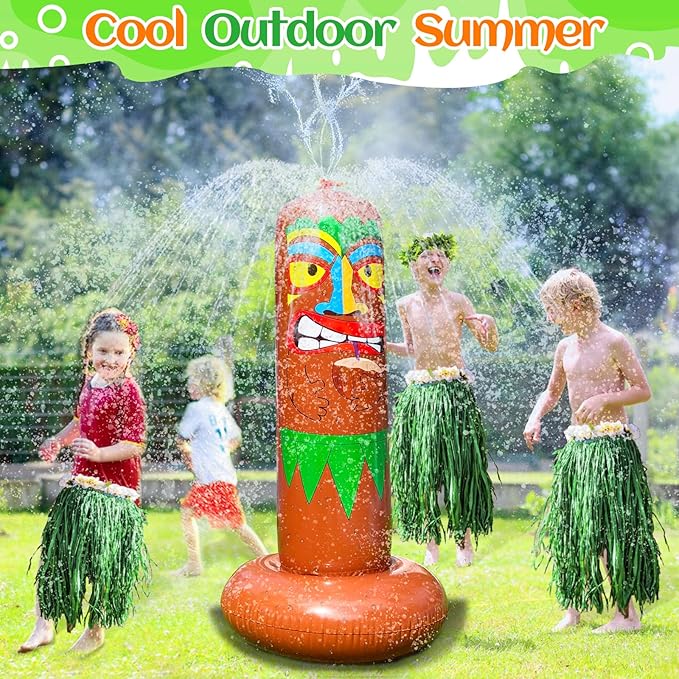 5 Ft Inflatable Sprinkler for Kids, Inflatable Tiki Totem Water Sprinkler Spray Toy Fun Gifts for Adults Outdoor Yard Hawaiian Luau Party Decoration Supplies, Tiki Sprinkler Summer Pool Water Toys