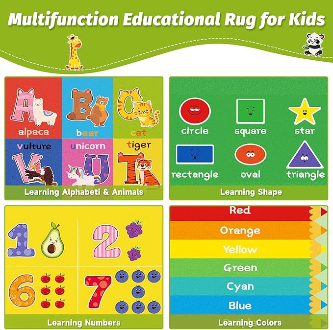 ABC Carpet, Kids Rugs for Playroom, Educational Play Mat for Kids, Preschool Rugs with ABC, Numbers, Animals Learning Rugs for Bedroom Playroom Classroom Baby Toddler Children (Yellow, 59X39.4 INCH)