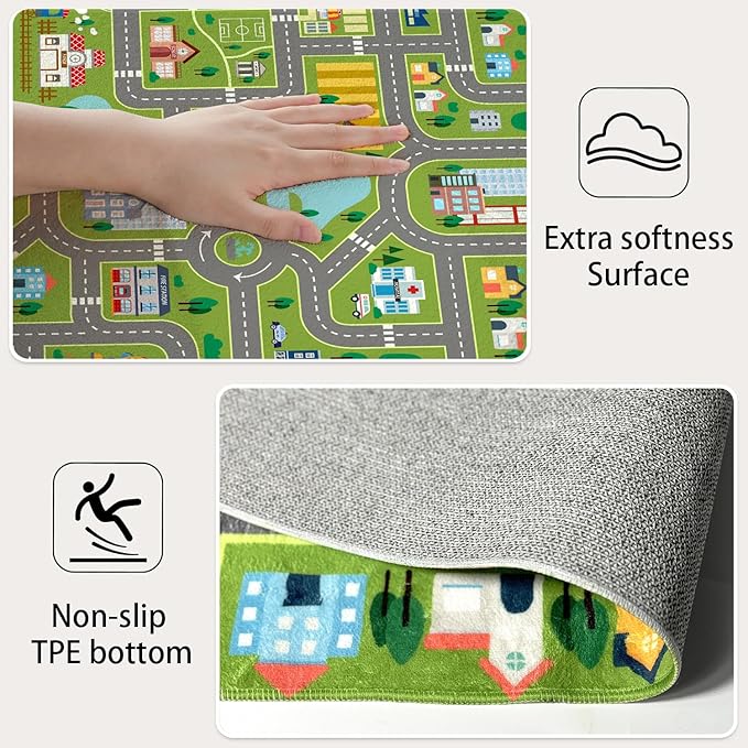 Kids Roommat Rug City Life Great for Playroom Classroom Bedroom - Non-Slip City Pretend Room Mat (Large- 5 x 7 FT)