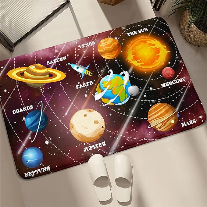 Outer Space Rugs Small Size Universe Solar System Planet Theme Carpets Kids Rugs for Playroom Educational Learning Area Rug for Living Room Bedroom Indoor Crystal Polyester Floor Sofa Mats, 2'×3'