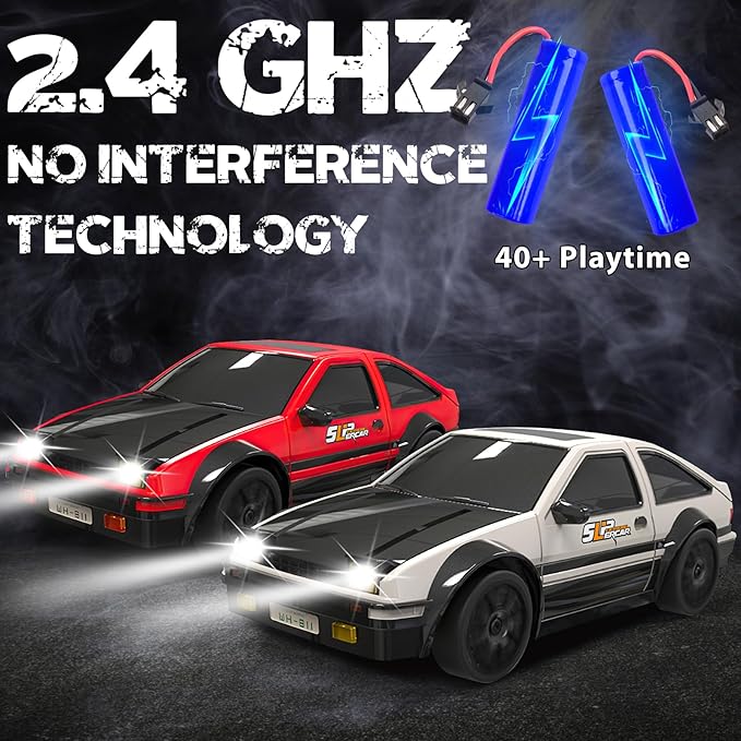 RC Drift Car, 1/24 Remote Control Car, 2.4Ghz 17KM/H High Speed RC Cars with LED Lights, Extra Tires, 2 Rechargeable Batteries, 4WD Racing Car Toys Christmas Birthday Gift for Kids Boys Girls Adults