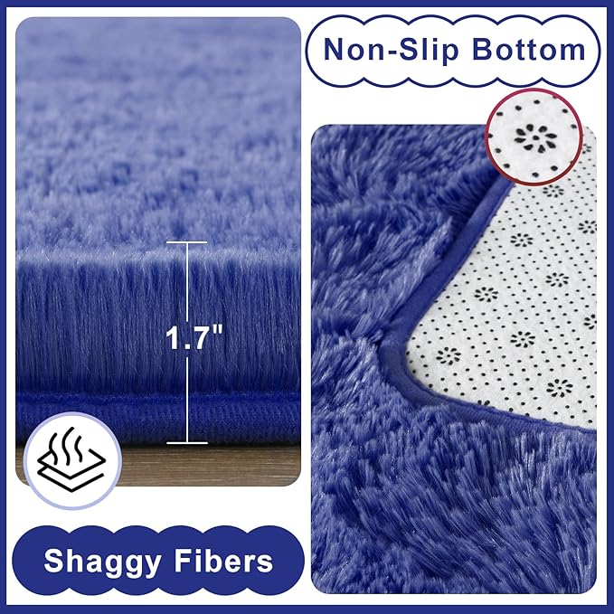 Ompaa Fluffy Rug, Super Soft Fuzzy Area Rugs for Bedroom Living Room - 3' x 5' Large Plush Furry Shag Rug - Kids Playroom Nursery Classroom Dining Room Decor Floor Carpet, Light Navy