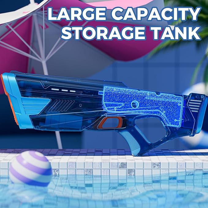 Electric Water Gun for Adults Kids, Powerful Automatic Squirt Gun, High Powered Shooting 100+ Times, Long Range, Auto Water Blaster, Outdoor Pool Water Toy Game(Transparent Blue)