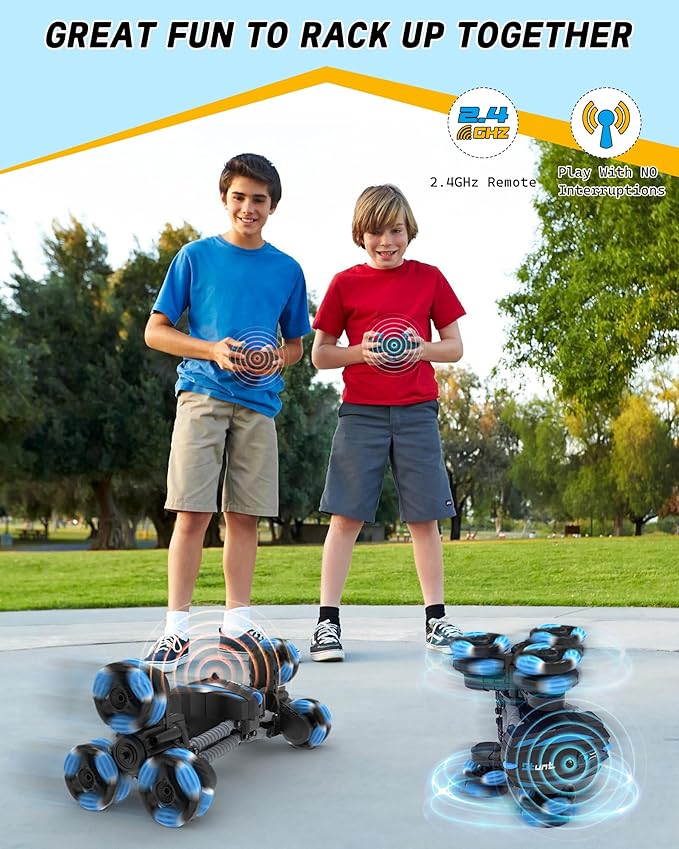 Remote Control Car, RC Transform Stunt Car 360° Flips Rotating, Drift, 90° Upright Driving RC Stunt Truck with Headlight All Terrain Toys for Ages 5-12 Kids Gifts