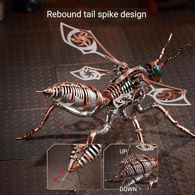 3D Metal Puzzles for Adults: Metal Model Kits 3D Metal Puzzle Mechanical Wasp Building Blocks, Difficult DIY for Assembly Gifts for Men (3D Metal Wasp-Rose Golden)