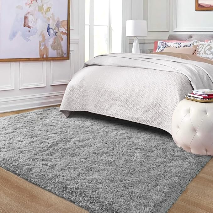Ompaa Fluffy Rug, Super Soft Fuzzy Area Rugs for Bedroom Living Room - 6' x 9' Large Plush Furry Shag Rug - Kids Playroom Nursery Classroom Dining Room Decor Floor Carpet, Grey