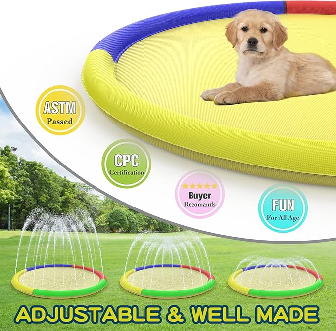 Growsland Non Slip Splash Pad for Kids and Dogs, 87'' Extra Large Splash Pad Outdoor Sprinkler for Kids, Dog Water Summer Toys Outdoor Toys for Toddlers 3-5 Kids Ages 4-8