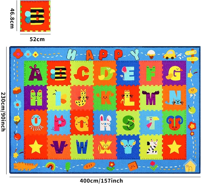 Classroom Rugs, Preschool Rugs for Elementary, School Learning Seat Area Rug, Non-Slip Educational Classroom Carpet, Washable Kids Mat for Playroom Nursery (Style 8, 13'x 7'5")