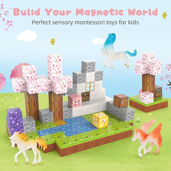 Magnetic Blocks 108PCS Magnetic Building Blocks for Girl 6-8 with 6 Animal Toys, Magnetic Building Blocks Toddler Toys for 6+ Year Old Boys & Girls, Creative Kids Games Kids Toys