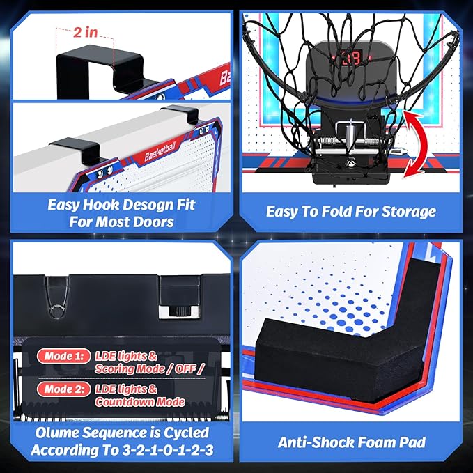 GMAOPHY Basketball Hoop Indoor for 5 6 7 8 9 10+ Year Old Boys Kids, Birthday Gift Sport Toys, Mini Basketball Hoop with Electronic Scoreboard Over The Door