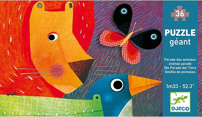 DJECO Giant Floor Animal Parade (36 Pieces) - Storytelling Puzzle Art for Kids - Fun & Challenging Activity for Friends & Family - Educational Jigsaw Toy for Children 4+ Years Girls & Boys