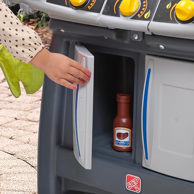 Step2 Sizzle & Smoke BBQ Grill Kids Playset, Indoor/Outdoor Kitchenette, Interactive Play with Sounds, Made of Durable Plastic, Includes 15 Piece Toy Accessories, For Toddlers 3+ Years Old