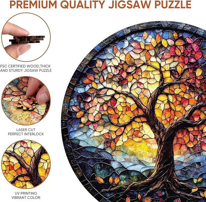 Puzzles for Adults 500 Pieces, Mosaic Tree of Life Wooden Jigsaw Puzzles,16.5x16.5in, Royal, Unique Shape Adult Puzzles, Irregular Wood Creative for Adults and Kids Family Game