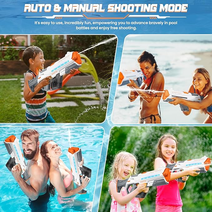 Electric Water Guns for Adults, Squirt Guns for Kids with Light Up and Large Capacity, Powerful Water Gun Up to 28-32FT Range for Summer Swimming Pool Party Beach Outdoor Activity(White)