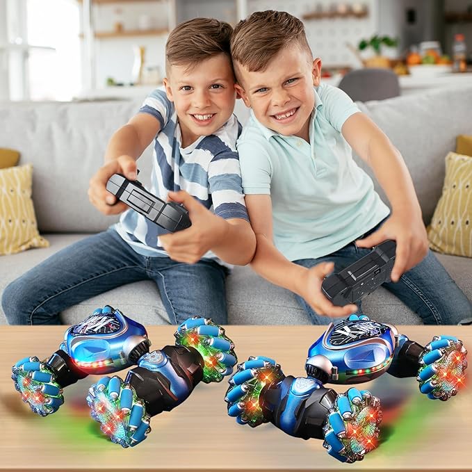 Remote Control Stunt Car, Gifts Toys for Boys 4-12 Year Old, Gesture Sensing RC Cars 2.4GHz 4WD Drift Hand Controlled Twist Cars, Off-Road 360° Rotating Transform Cars with Lights & Music