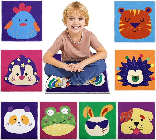 HiiARug Carpet Squares for Classroom Sitting, Kids Rug for Reading, Hopscotch, Playroom, Flexible Floor Seats for Classroom, Preschool, Daycare,Elementary 8 pcs, 18"x18",Multicolor