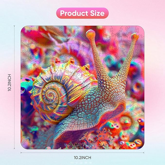 Wooden Jigsaw Puzzle for Adults and Kids Unique Shape Wood Colorful Beautiful Box Fun Challenge Brain Health Family Game Creative Gift for Friends Rompecabezas Madera(Pink Snail 200pcs)