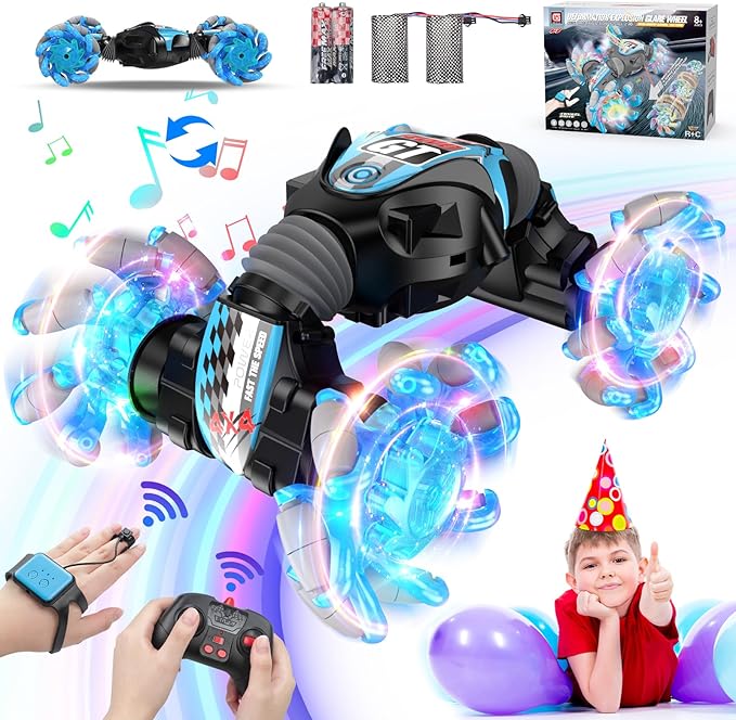 Gesture Sensing RC Stunt Car, 360° Rotating 4WD Transform Twist Cars Remote Control Car with Lights Music, 2.4GHz Hand Controlled RC Car Drift Car Birthday Xmas Gifts for Kids Age 8-15 Years Old