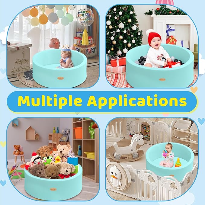 Baby Ball Pit 35.4" Soft Round Memory Foam Ball Pits NOT Included Balls Indoor Outdoor Playpen for Babies Toddlers Kids Great Gift for Girls Boys, Blue