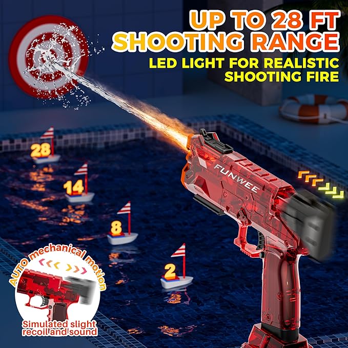 2025 New Upgrade Electric Water Guns for Adults Kids, Light Up Most Powered Full Automatic Water Squirt Gun, Long Range Auto Classic Powerful Strongest Water Blaster, Outdoor Pool Gift Toy