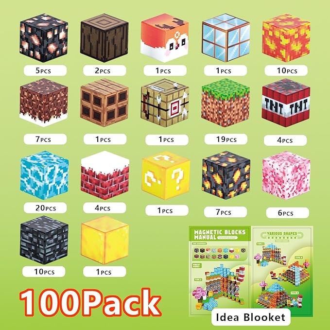 100pcs Magnetic Blocks,Mine World Magnet Blocks Craft, Magnetic Cubes for Kids Magnetic Building Blocks for Boys and Girls 3+, Magnetic Toys, Magnetic Building Cubes 0.8IN,Puzzles Games