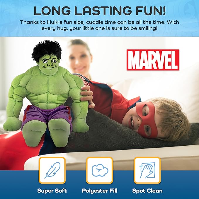 Jay Franco Marvel Super Hero Adventures Toddler Hulk Plush Stuffed Pillow Buddy - Super Soft Polyester Microfiber, 18 inch (Official Marvel Product)