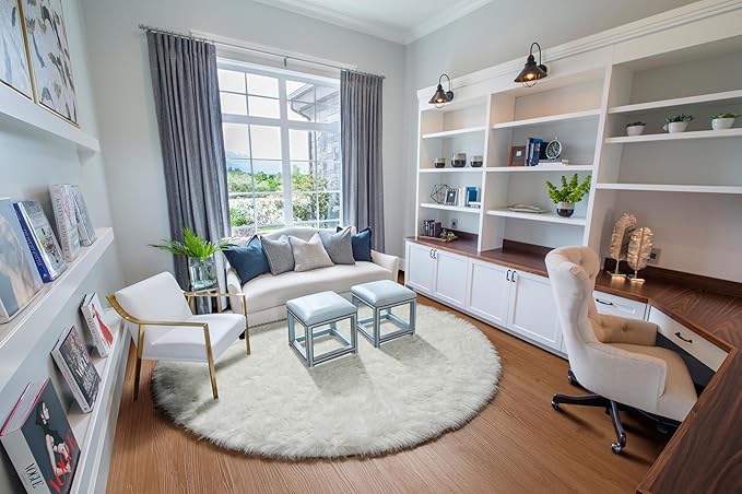 ONASAR Cream White Round Area Rugs 6ft, Fluffy Soft Bedroom Circle Rug Floor Mat for Kids Girls Boys Teen Room, Fuzzy Plush Shaggy Carpet for Baby Nursery Living Room Playroom Dorm Home Decor