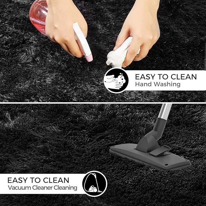 Ultra Soft Rug for Living Room,Black Fluffy Shag Area Rug for Bedroom, Modern Shaggy Carpets Fuzzy Rug for Kids Boys Girls Dorm Nursery Home Decor Aesthetic, Upgrade Anti-Skid Durable, 3X4