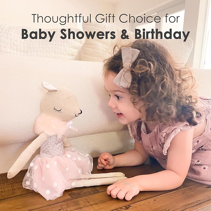 MON AMI Doe Ballerina Stuffed Doll – 17”, Designer Dress & Shawl, Plush Ballerina Doll for Girls, Use as Toy or Room Decor