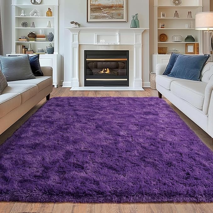Super Fluffy 9x12 Rugs for Living Room, Modern Shag Purple Area Rugs, Soft and Cozy Plush Large Under Bed Carpet for Kids, Girls Boys and Teens Decorations for Bedroom Dorm Nursery Classroom