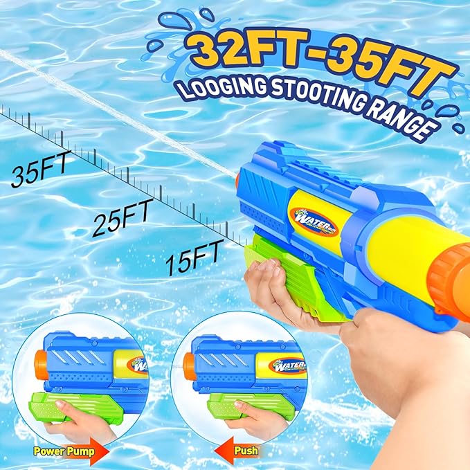 Super Water Gun for Kids Adults: 2 Pack - 1200CC Water Toy Gun Super Water Squirt Blaster Soaker Long Range High Capacity Swimming Pool Beach Outdoor Summer Fun Party Games, Gifts for Boys and Girls