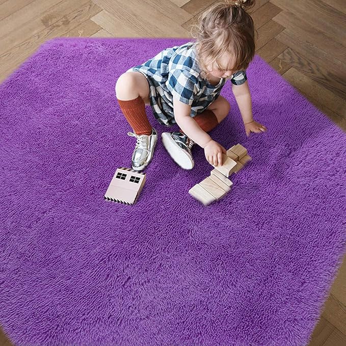 junovo Ultra Soft Rug for Nursery Children Room Baby Room Home Decor Dormitory Hexagon Carpet for Playhouse Princess Tent Kids Play Castle, Diameter 4.6 ft, Purple