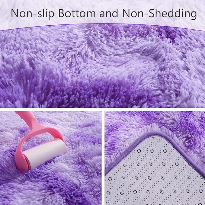 AROGAN Soft Rainbow Area Rugs for Girls Room 5x8 Feet, Fluffy Girls Bedroom Rugs, Princess Rug, Cute Colorful Carpet for Kids Teens Nursery Toddler （Purple）