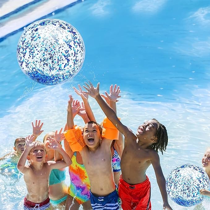 12 Pack Inflatable Beach Balls Bulk 16" Glitters Pool Toys Balls for Pool, Beach, Summer Pool Party - Swimming Pool Game Water Beach Toys Kid Party Favor Decorations Summer Blow Up Beach Ball