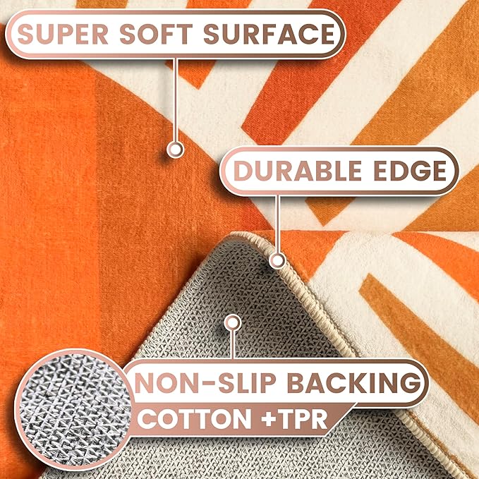 Washable 3x5 Sun Area Rug for Living Room, Brown Sun Modern Abstract Boho Large Area Rugs, Ultra Thin Low Pile Lightweight Indoor Carpet Mat with Non-Slip Backing for Bedroom Kids Nursery Play Room