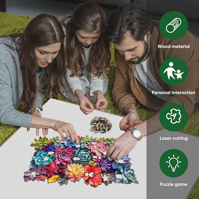 Rectangular Succulent Wooden Puzzles,500 Pieces Jigsaw Puzzles 18.5'' x11.7'', Unique Design Liberty Wooden Puzzles for Adults and Kids, Family Game Gift Royal Size