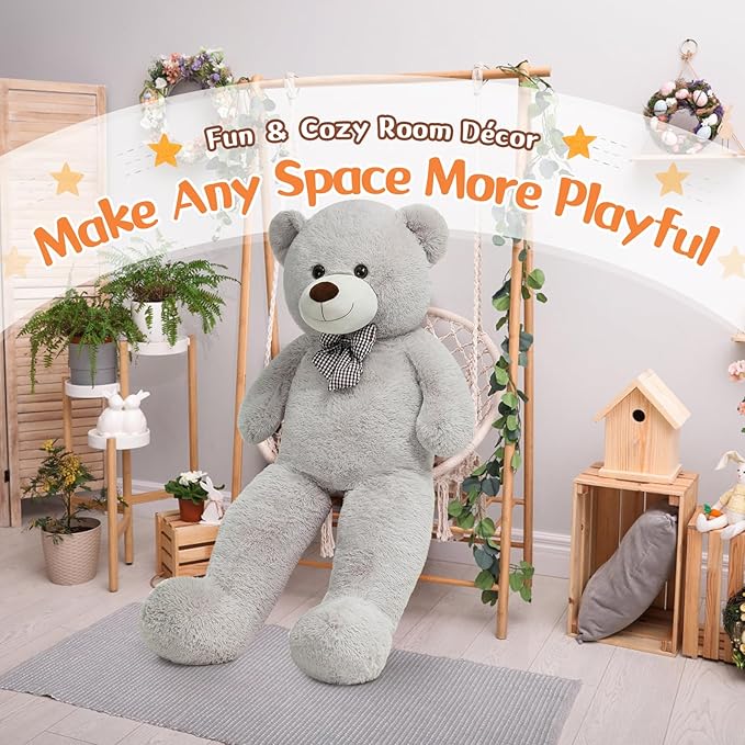 MorisMos Bow Tie Giant Teddy Bear 4 Feet, 47inch Big Teddy Bear Stuffed Animal Plush for Girlfriend, Boyfriend, Gray