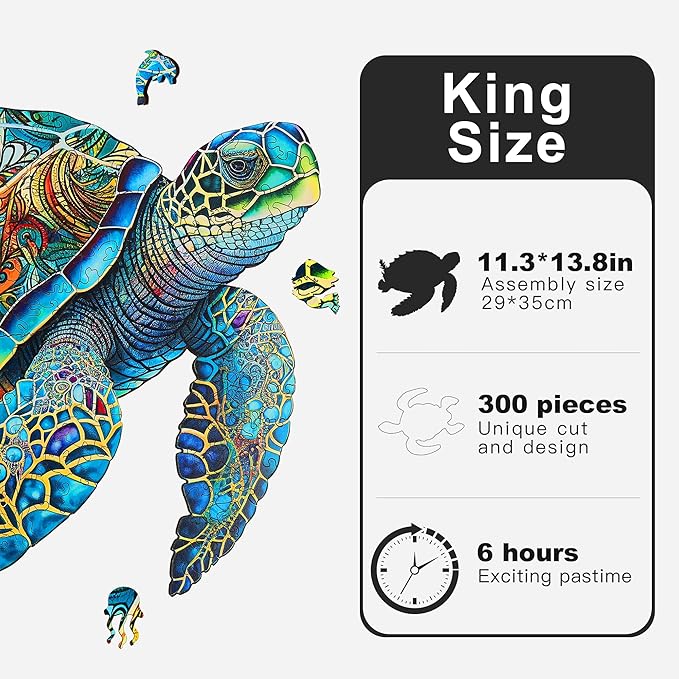 Wooden Puzzles, Sea Turtle Jigsaw Puzzles 300 Pieces, Unique Shaped Wooden Puzzle for Adults and Kids, Family Game 11.3 x 13.8 Inch