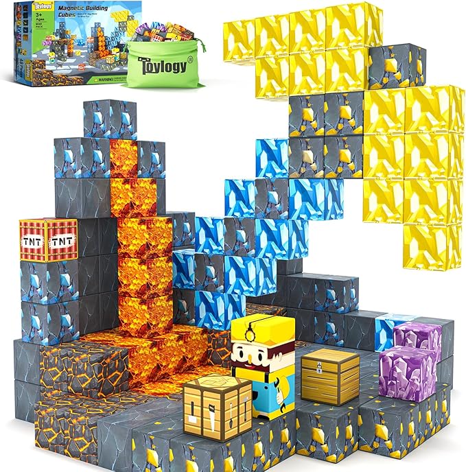 Magnetic Blocks-Build Mine Magnet World Pickaxe Edition Mine Pickaxe Caverns Kids Games Toddler Toys Magnetic Tiles for Boys & Girls Age 3-4 4-5 6-8, Sensory Outdoor Toys for Kids for 3+