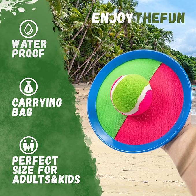 Toss and Catch Ball Set,Outdoor Games,Beach Games,Backyard Games,Lawn Games,Paddle Ball and Catch Game,Gifts for Kids/Adults/Family (6 Paddles,4 Balls/Catching Gloves/Carrying Bag)