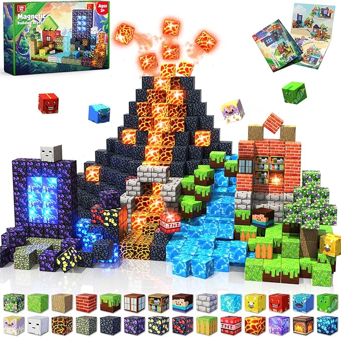 150 PCS Magnetic Blocks with Light Blocks - Magnet Tiles Toys for Kids, Boys and Girls, Magnetic Building Blocks Cubes, Stacking Magnets for Kids, Birthday Gifts for Boys and Girls Age 3+ Years Old
