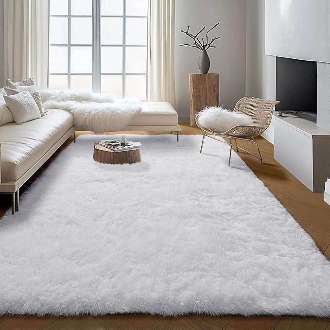 PAGISOFE Fluffy Shaggy Area Rug 5x8, Plush Rugs for Living Room, Fuzzy Rug for Nursery, Furry Rugs for Girls Boys Bedroom, Shag Carpet for Dorm Room, Soft Rug for Kids Playroom Decor,Office White